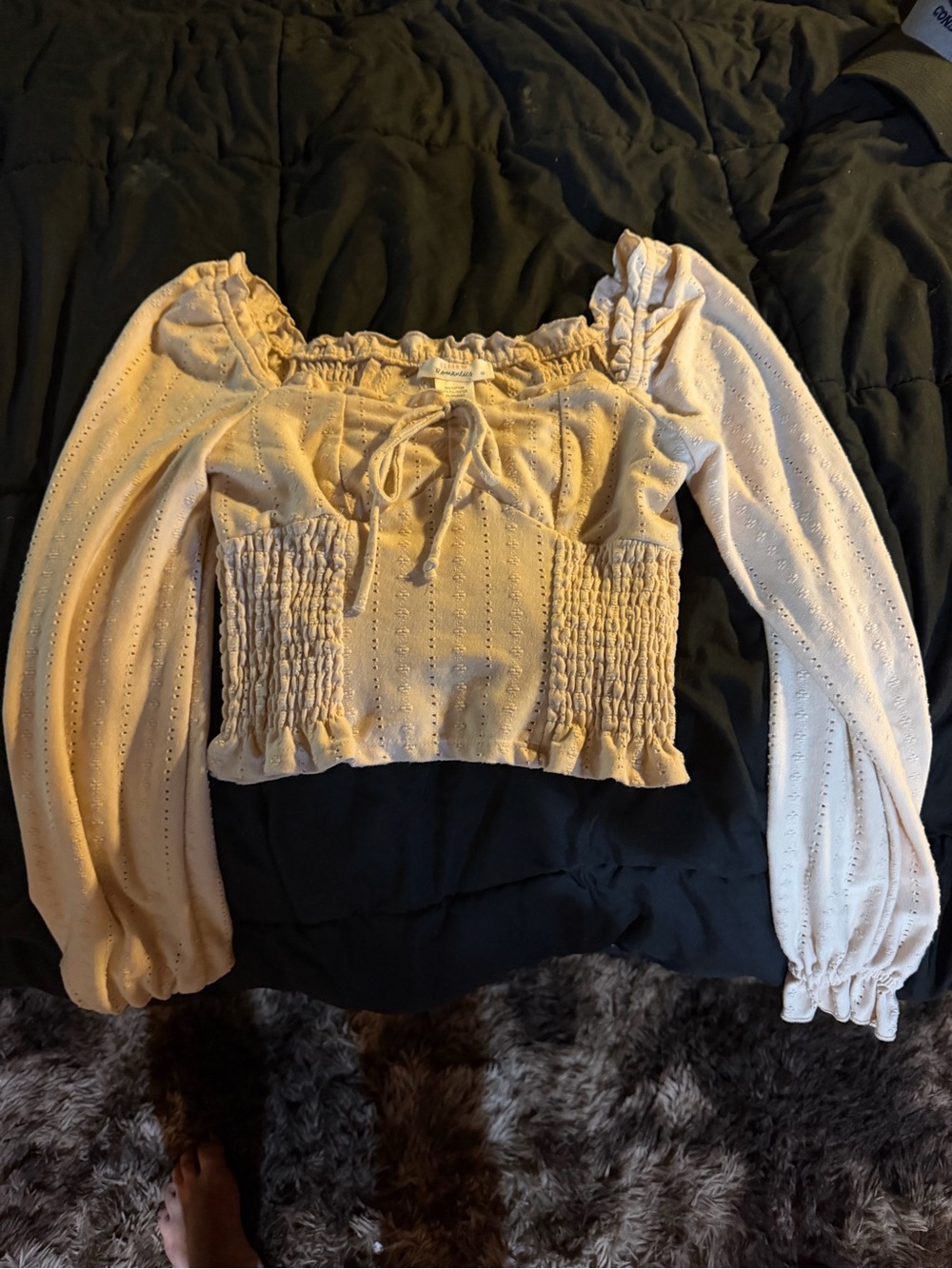 URBAN Romantics Cream Eyelet Smocked Off-Shoulder Crop Top